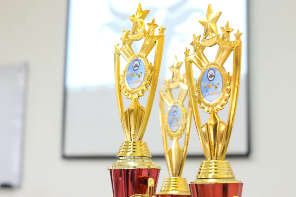 Gold star trophies on a desk, symbolising academic achievement